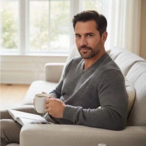 Tasso Elba S.P.A. Collection Luxury Silk Cashmere V-Neck Sweater Men's XL